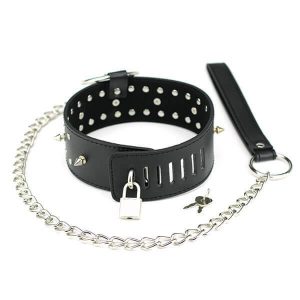 PLAYHARD - SPIKES COLLAR MED LÅS & KÆDE
