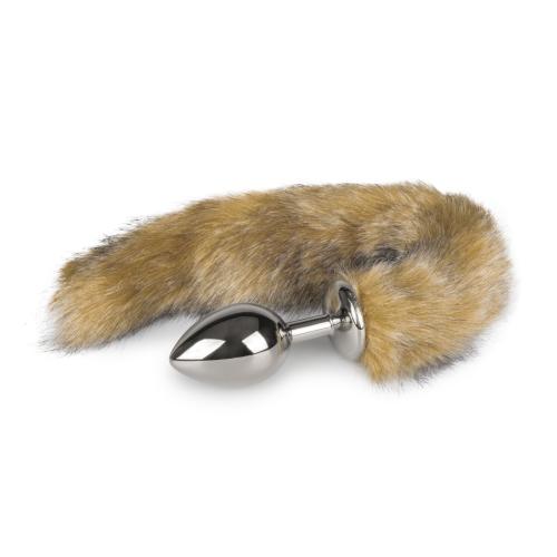 EASYTOYS FOX TAIL PLUG SILVER EKSLUSIV SØLVFARVET PLUG MED BLÆD LYSEBRUN RÆVEHAVE